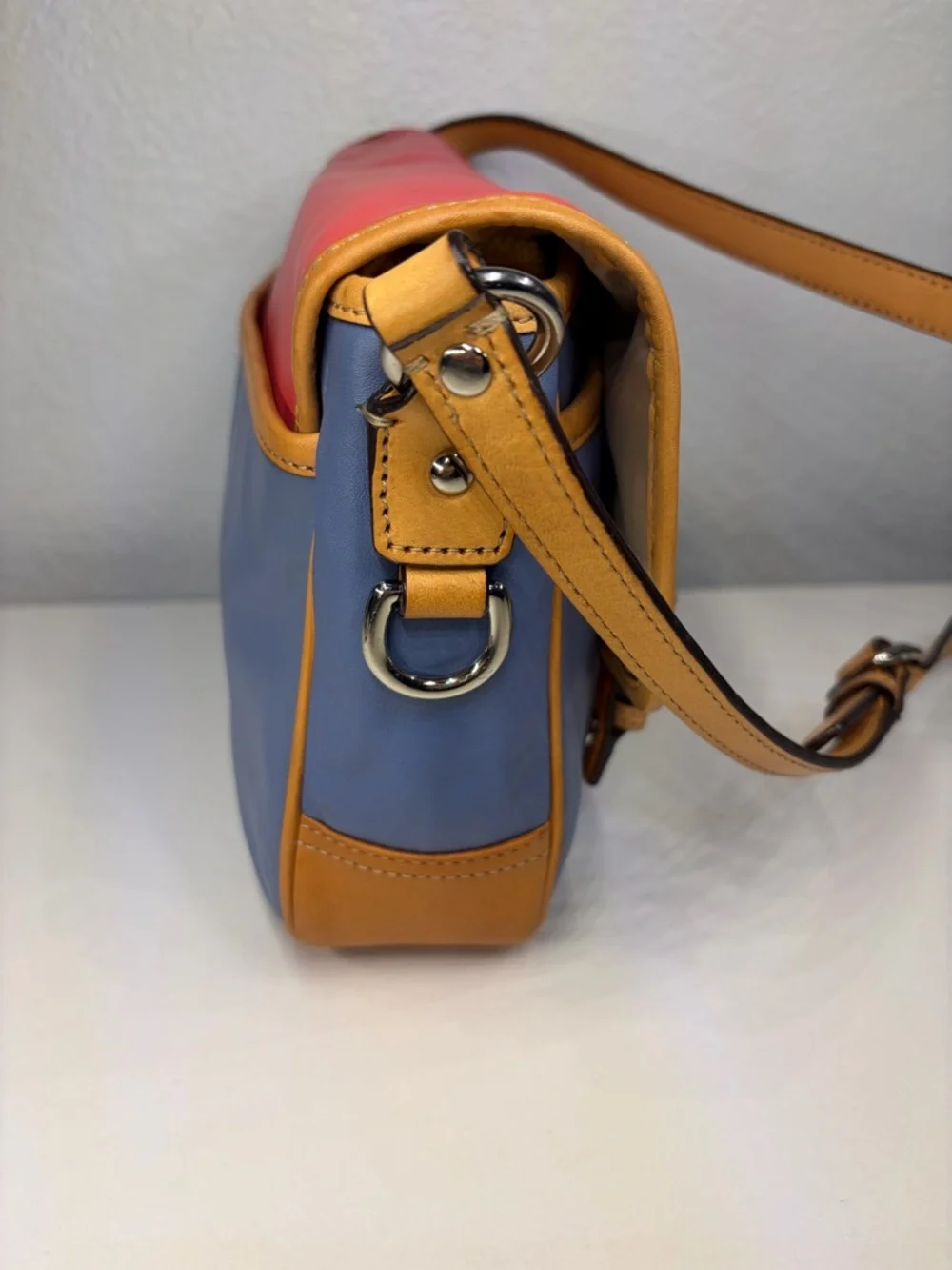 Coach Park Colorblock Leather Crossbody - Red, Blue & Tan Trim #F23383 - Picture 10 of 15